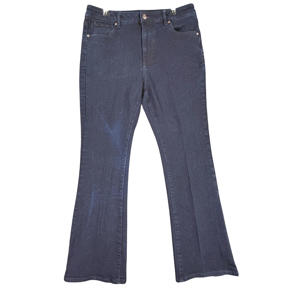 Faith Jeans Womens 12 Dark Wash Flare Leg High Rise Denim Blue Trousers Stretch